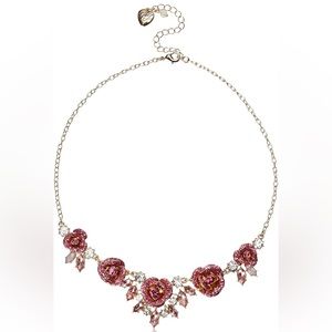 NWT! BETSEY JOHNSON Gold-Tone Glitter Rose Frontal Necklace